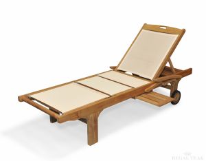 Teak Sun Lounger Batyline with arms - Cream