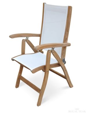 Teak Reclining Chair with White Sling Fabric