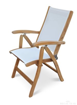 Teak Reclining Chair with White Sling Fabric