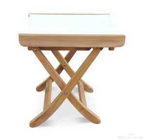 Teak Foot Stool / Side Table White Sling Fabric