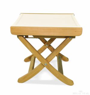 Teak Foot Stool Cream Sling Fabric