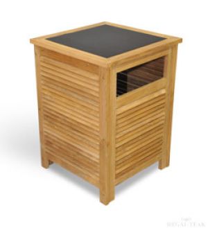 Louvred Teak Litter Receptacle Cover
