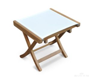 Teak Foot Stool / Side Table White Sling Fabric