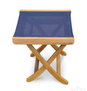 Teak Foot Stool in Navy Sling Fabric, can work as side table